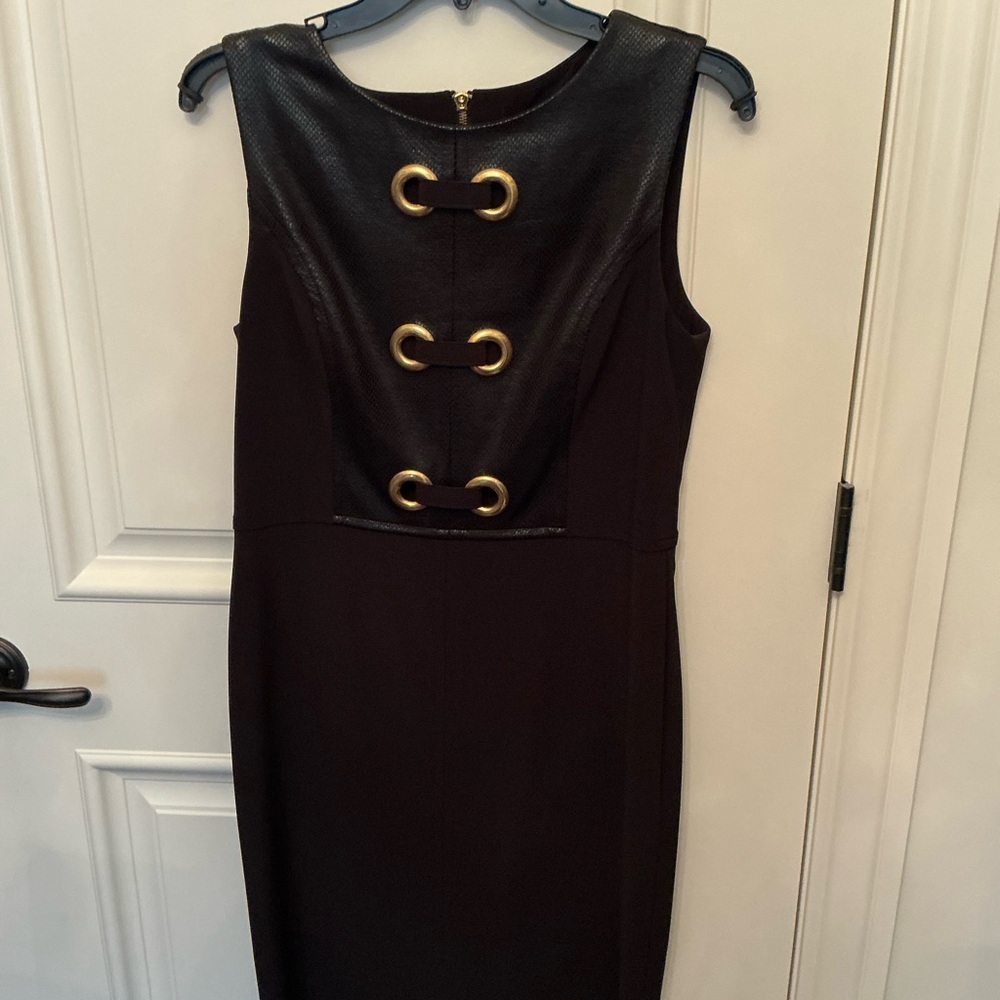 Joseph Ribkoff Black and Gold Sheath Midi Dress